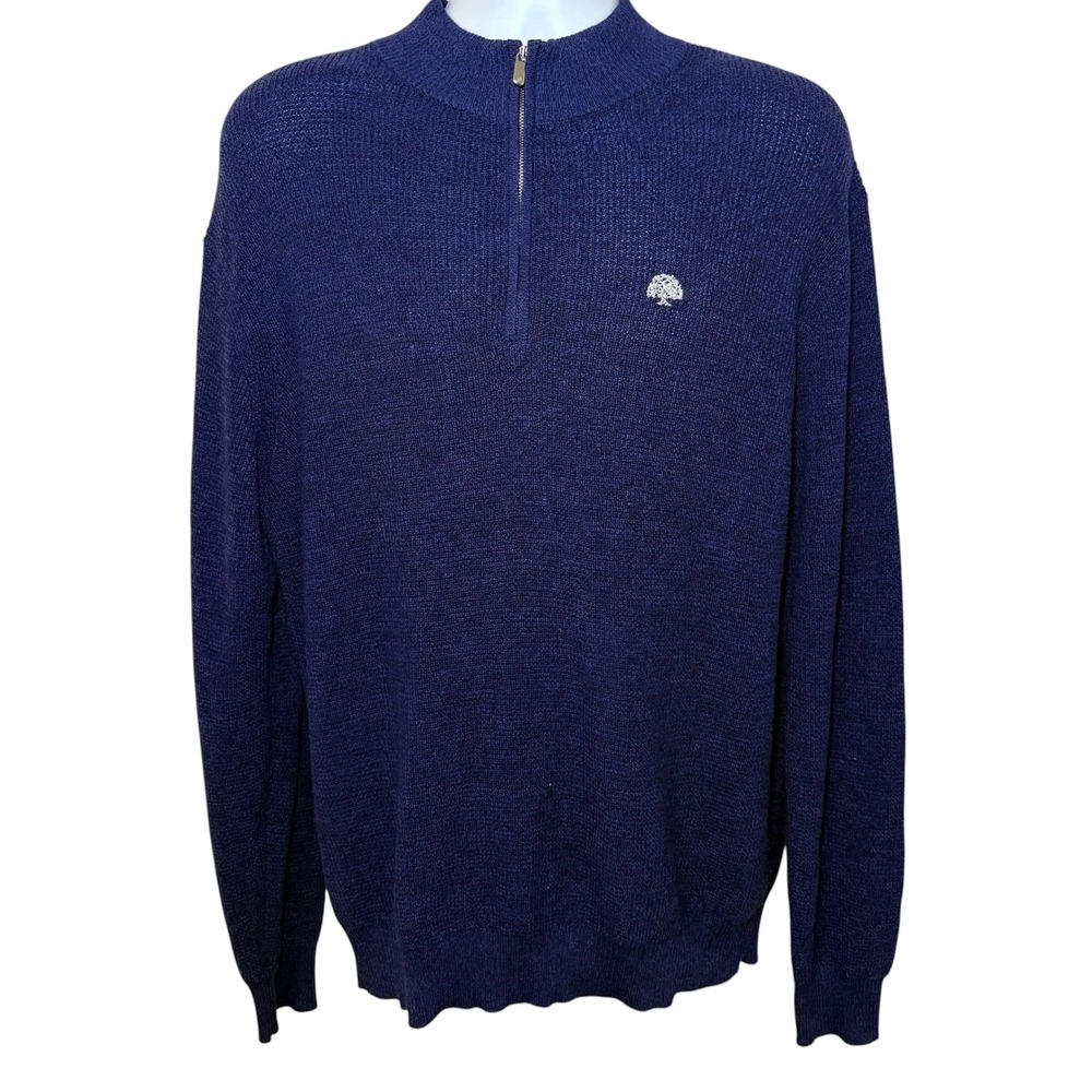 Peter Millar Mens L Navy Blue Pima Cotton Merino Wool 1/4 Zip Pullover Sweater